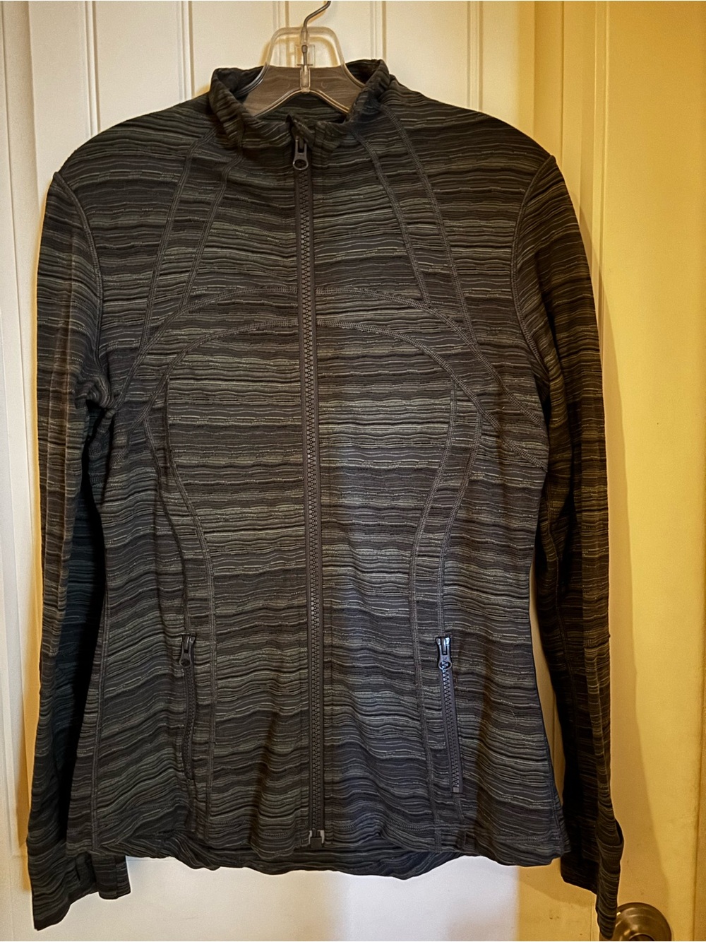 lululemon athletica Olive/Charcoal Grey Striped Full-Zip Athletic Jacket